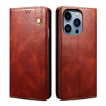 Custodia per telefono in pelle con trama di cavallo pazzo in cera d'olio, For iPhone 15 Pro, For iPhone 15 Plus, For iPhone 15