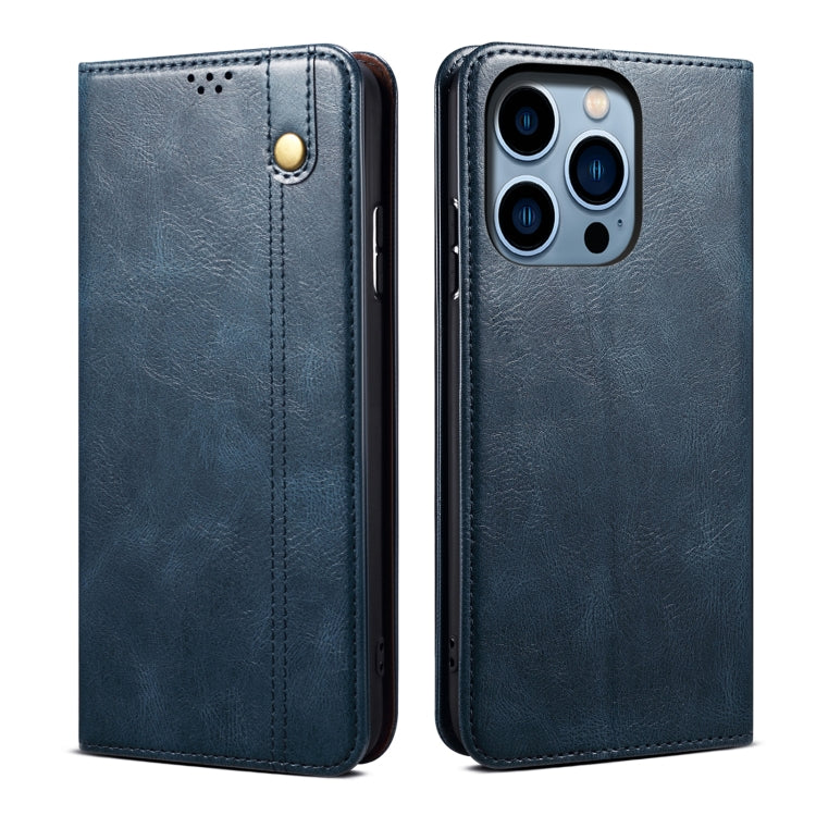 Custodia per telefono in pelle con trama di cavallo pazzo in cera d'olio, For iPhone 15 Pro, For iPhone 15 Plus, For iPhone 15