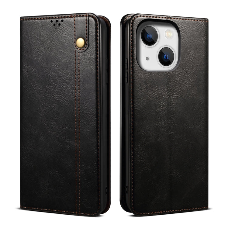 Custodia per telefono in pelle con trama di cavallo pazzo in cera d'olio, For iPhone 15 Pro, For iPhone 15 Plus, For iPhone 15
