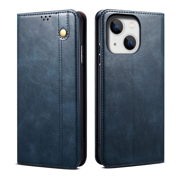 Custodia per telefono in pelle con trama di cavallo pazzo in cera d'olio, For iPhone 15 Pro, For iPhone 15 Plus, For iPhone 15