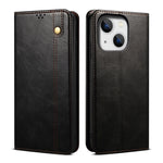 Custodia per telefono in pelle con trama di cavallo pazzo in cera d'olio, For iPhone 15 Pro, For iPhone 15 Plus, For iPhone 15