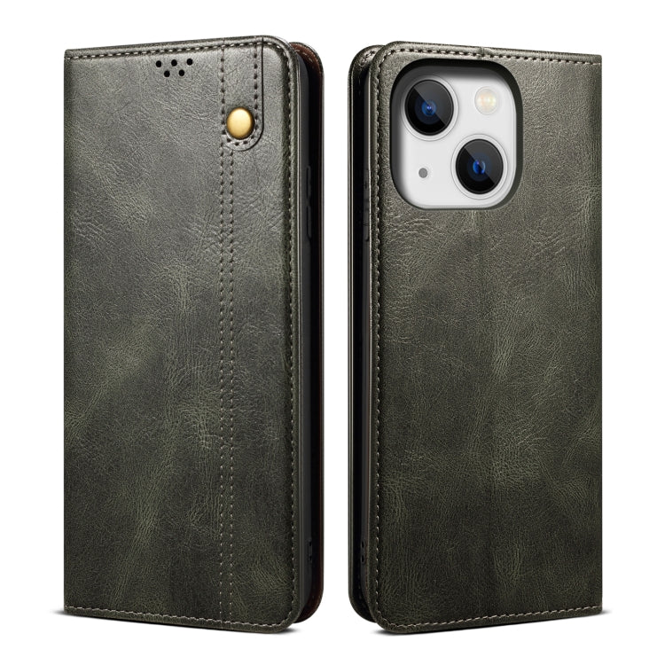 Custodia per telefono in pelle con trama di cavallo pazzo in cera d'olio, For iPhone 15 Pro, For iPhone 15 Plus, For iPhone 15