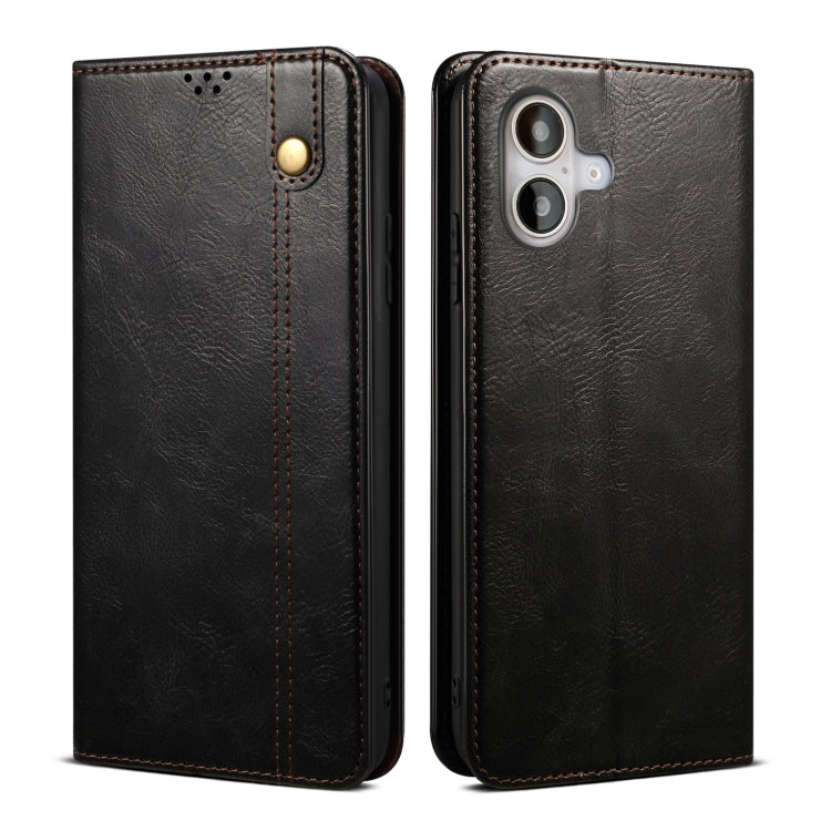 Custodia per telefono in pelle con trama di cavallo pazzo in cera d'olio, For iPhone 17e / 16e, For iPhone 16 Pro Max, For iPhone 16 Pro, For iPhone 16 Plus, For iPhone 16, For iPhone 15 Pro Max