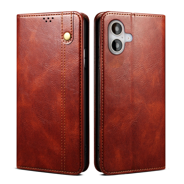 Custodia per telefono in pelle con trama di cavallo pazzo in cera d'olio, For iPhone 17e / 16e, For iPhone 16 Pro Max, For iPhone 16 Pro, For iPhone 16 Plus, For iPhone 16, For iPhone 15 Pro Max