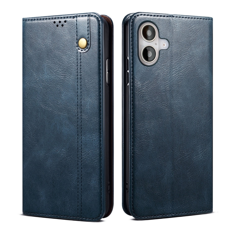 Custodia per telefono in pelle con trama di cavallo pazzo in cera d'olio, For iPhone 17e / 16e, For iPhone 16 Pro Max, For iPhone 16 Pro, For iPhone 16 Plus, For iPhone 16, For iPhone 15 Pro Max