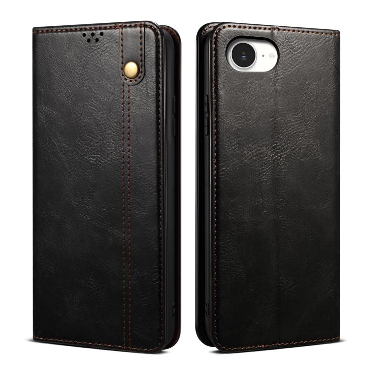 Custodia per telefono in pelle con trama di cavallo pazzo in cera d'olio, For iPhone 17e / 16e, For iPhone 16 Pro Max, For iPhone 16 Pro, For iPhone 16 Plus, For iPhone 16, For iPhone 15 Pro Max