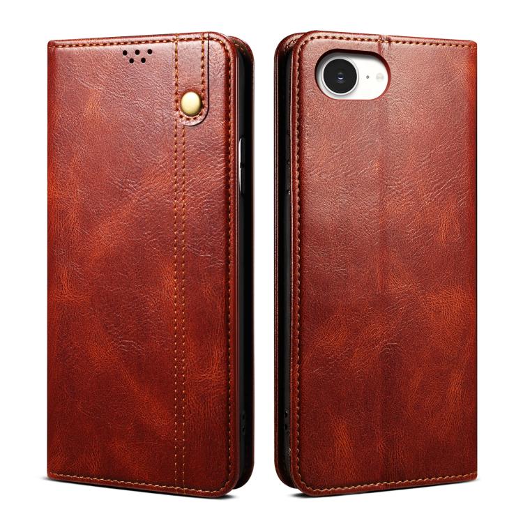 Custodia per telefono in pelle con trama di cavallo pazzo in cera d'olio, For iPhone 17e / 16e, For iPhone 16 Pro Max, For iPhone 16 Pro, For iPhone 16 Plus, For iPhone 16, For iPhone 15 Pro Max