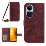 Skin Feel Custodia per telefono in pelle con flip in rilievo Sun Flower con cordino, For OPPO A58 4G, For OPPO Reno10 Global / Reno10 Pro Global