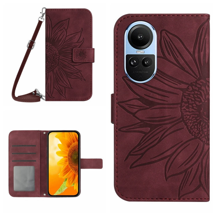 Skin Feel Custodia per telefono in pelle con flip in rilievo Sun Flower con cordino, For OPPO A58 4G, For OPPO Reno10 Global / Reno10 Pro Global