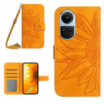 Skin Feel Custodia per telefono in pelle con flip in rilievo Sun Flower con cordino, For OPPO A58 4G, For OPPO Reno10 Global / Reno10 Pro Global