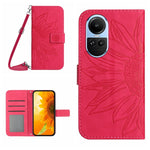 Skin Feel Custodia per telefono in pelle con flip in rilievo Sun Flower con cordino, For OPPO A58 4G, For OPPO Reno10 Global / Reno10 Pro Global