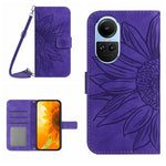 Skin Feel Custodia per telefono in pelle con flip in rilievo Sun Flower con cordino, For OPPO A58 4G, For OPPO Reno10 Global / Reno10 Pro Global