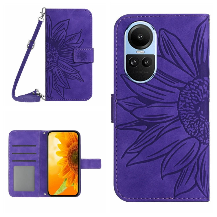 Skin Feel Custodia per telefono in pelle con flip in rilievo Sun Flower con cordino, For OPPO A58 4G, For OPPO Reno10 Global / Reno10 Pro Global