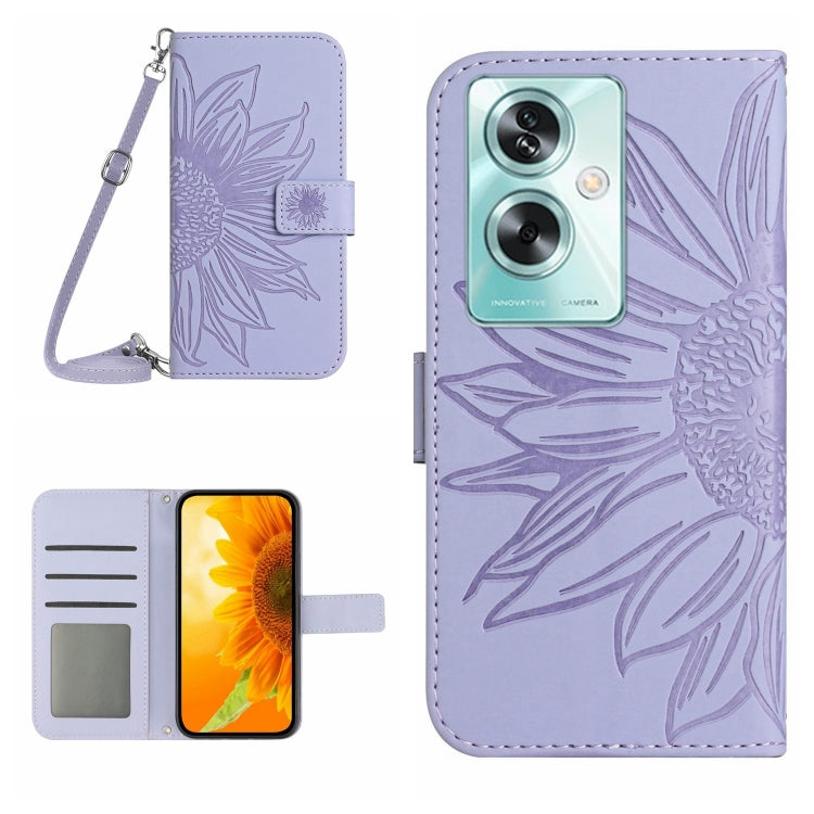 Skin Feel Custodia per telefono in pelle con flip in rilievo Sun Flower con cordino, For OPPO A78 4G, For OPPO A79 5G