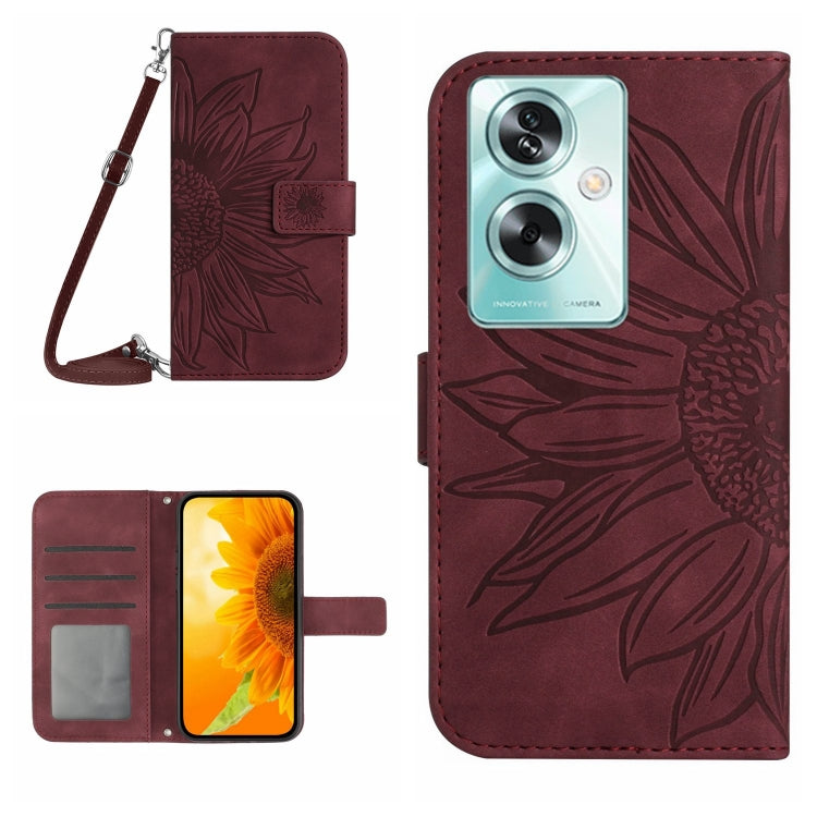 Skin Feel Custodia per telefono in pelle con flip in rilievo Sun Flower con cordino, For OPPO A78 4G, For OPPO A79 5G