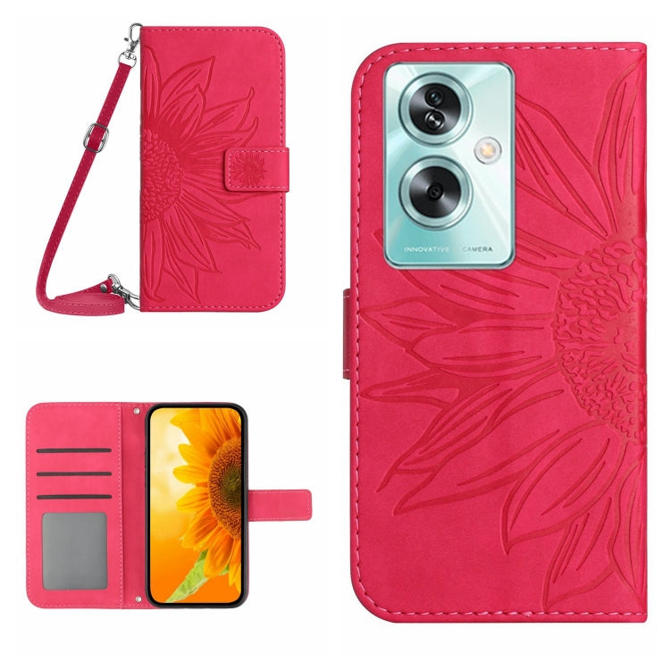 Skin Feel Custodia per telefono in pelle con flip in rilievo Sun Flower con cordino, For OPPO A78 4G, For OPPO A79 5G