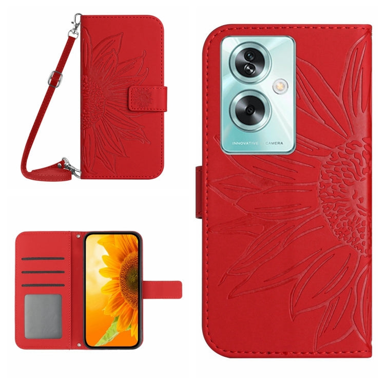 Skin Feel Custodia per telefono in pelle con flip in rilievo Sun Flower con cordino, For OPPO Reno11 F 5G/F25 Pro 5G, For OPPO A18 / A38 4G