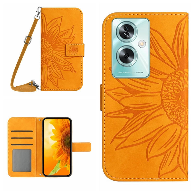 Skin Feel Custodia per telefono in pelle con flip in rilievo Sun Flower con cordino, For OPPO Reno11 F 5G/F25 Pro 5G, For OPPO A18 / A38 4G