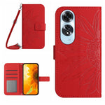 Skin Feel Custodia per telefono in pelle con flip in rilievo Sun Flower con cordino, For OPPO Reno12 5G Global, For OPPO A60 4G