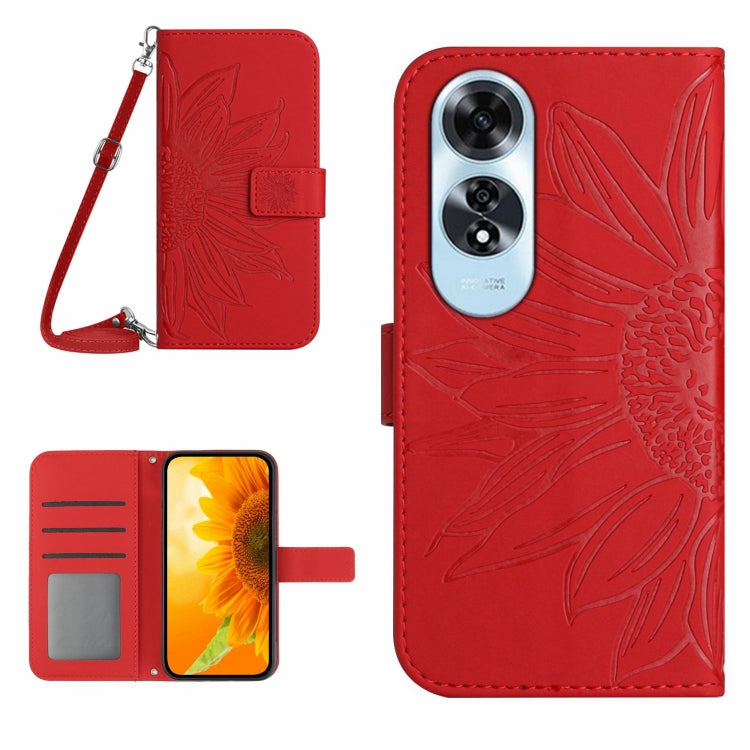 Skin Feel Custodia per telefono in pelle con flip in rilievo Sun Flower con cordino, For OPPO Reno12 5G Global, For OPPO A60 4G