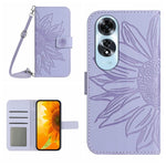 Skin Feel Custodia per telefono in pelle con flip in rilievo Sun Flower con cordino, For OPPO Reno12 5G Global, For OPPO A60 4G
