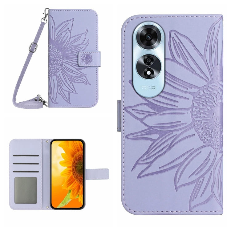 Skin Feel Custodia per telefono in pelle con flip in rilievo Sun Flower con cordino, For OPPO Reno12 5G Global, For OPPO A60 4G