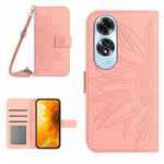 Skin Feel Custodia per telefono in pelle con flip in rilievo Sun Flower con cordino, For OPPO Reno12 5G Global, For OPPO A60 4G