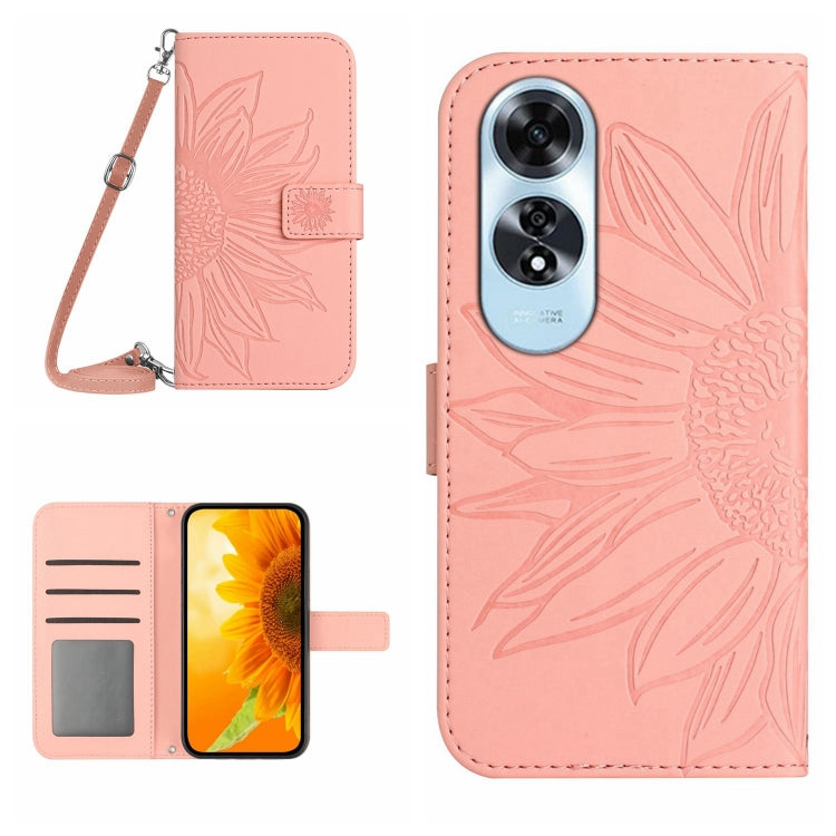 Skin Feel Custodia per telefono in pelle con flip in rilievo Sun Flower con cordino, For OPPO Reno12 5G Global, For OPPO A60 4G