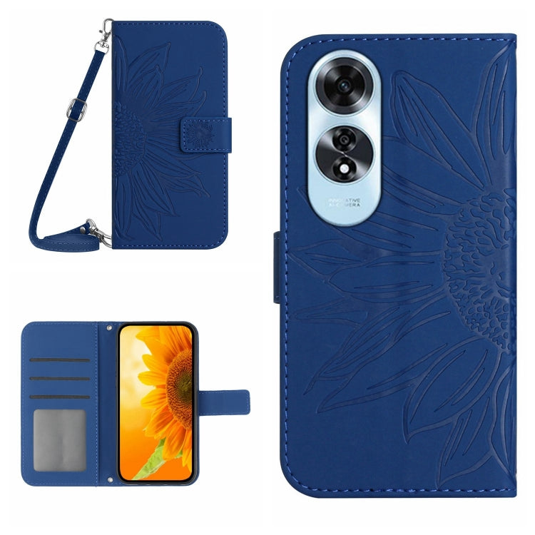 Skin Feel Custodia per telefono in pelle con flip in rilievo Sun Flower con cordino, For OPPO Reno12 5G Global, For OPPO A60 4G