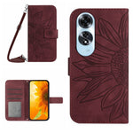 Skin Feel Custodia per telefono in pelle con flip in rilievo Sun Flower con cordino, For OPPO Reno12 5G Global, For OPPO A60 4G
