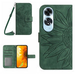 Skin Feel Custodia per telefono in pelle con flip in rilievo Sun Flower con cordino, For OPPO Reno12 5G Global, For OPPO A60 4G