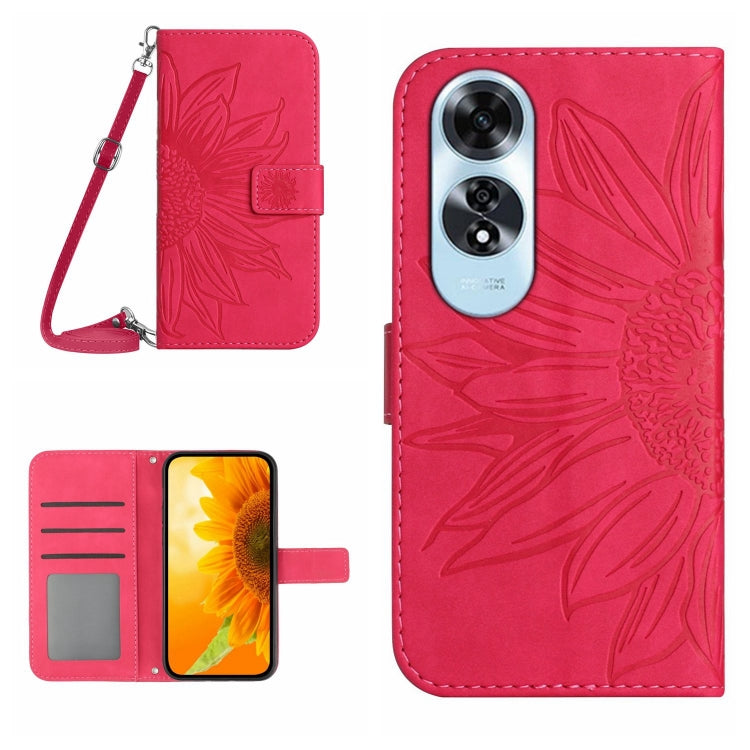 Skin Feel Custodia per telefono in pelle con flip in rilievo Sun Flower con cordino, For OPPO Reno12 5G Global, For OPPO A60 4G