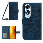 Skin Feel Custodia per telefono in pelle con flip in rilievo Sun Flower con cordino, For OPPO Reno12 5G Global, For OPPO A60 4G
