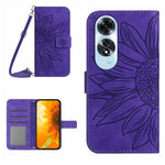 Skin Feel Custodia per telefono in pelle con flip in rilievo Sun Flower con cordino, For OPPO Reno12 5G Global, For OPPO A60 4G