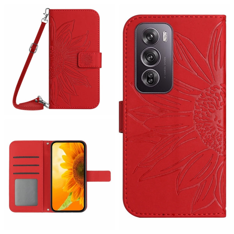 Skin Feel Custodia per telefono in pelle con flip in rilievo Sun Flower con cordino, For OPPO Reno12 F 5G Global, For OPPO Reno12 Pro 5G Global