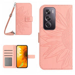Skin Feel Custodia per telefono in pelle con flip in rilievo Sun Flower con cordino, For OPPO Reno12 F 5G Global, For OPPO Reno12 Pro 5G Global
