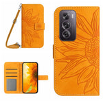 Skin Feel Custodia per telefono in pelle con flip in rilievo Sun Flower con cordino, For OPPO Reno12 F 5G Global, For OPPO Reno12 Pro 5G Global