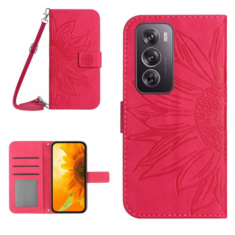 Skin Feel Custodia per telefono in pelle con flip in rilievo Sun Flower con cordino, For OPPO Reno12 F 5G Global, For OPPO Reno12 Pro 5G Global
