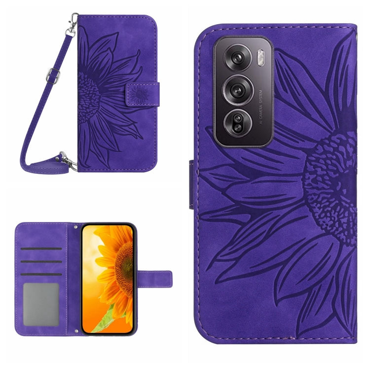 Skin Feel Custodia per telefono in pelle con flip in rilievo Sun Flower con cordino, For OPPO Reno12 F 5G Global, For OPPO Reno12 Pro 5G Global