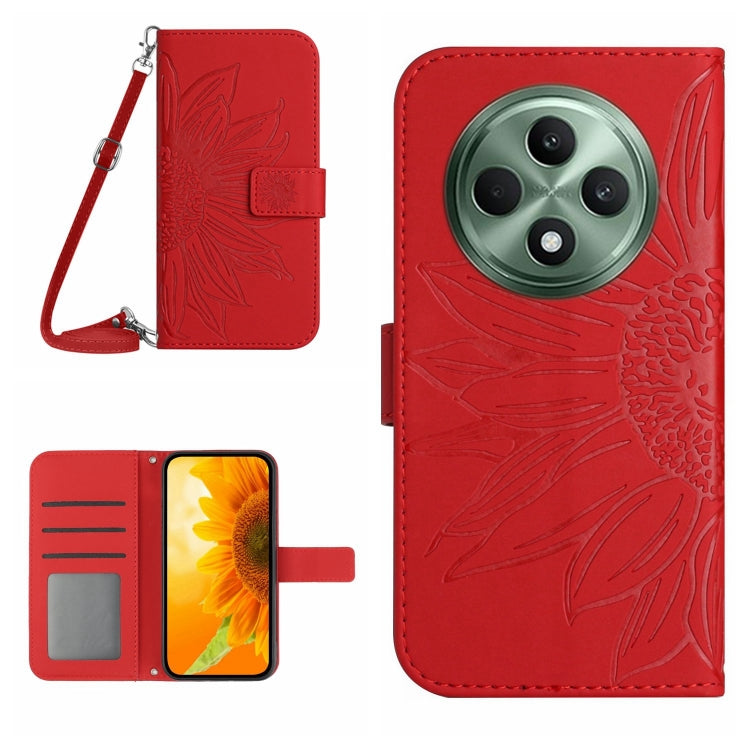 Skin Feel Custodia per telefono in pelle con flip in rilievo Sun Flower con cordino, For OPPO Reno12 F 5G Global, For OPPO Reno12 Pro 5G Global