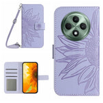Skin Feel Custodia per telefono in pelle con flip in rilievo Sun Flower con cordino, For OPPO Reno12 F 5G Global, For OPPO Reno12 Pro 5G Global
