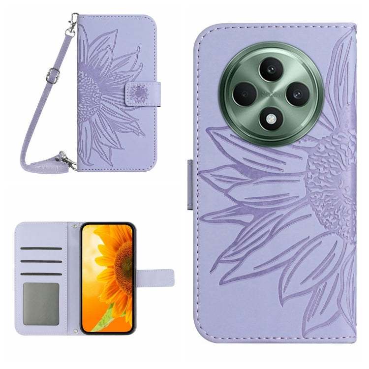 Skin Feel Custodia per telefono in pelle con flip in rilievo Sun Flower con cordino, For OPPO Reno12 F 5G Global, For OPPO Reno12 Pro 5G Global