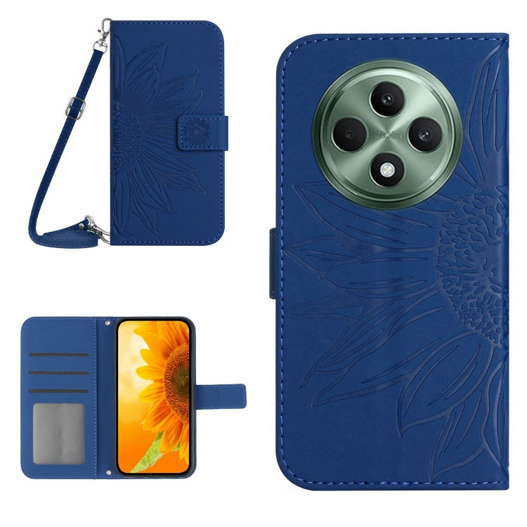 Skin Feel Custodia per telefono in pelle con flip in rilievo Sun Flower con cordino, For OPPO Reno12 F 5G Global, For OPPO Reno12 Pro 5G Global