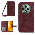 Skin Feel Custodia per telefono in pelle con flip in rilievo Sun Flower con cordino, For OPPO Reno12 F 5G Global, For OPPO Reno12 Pro 5G Global