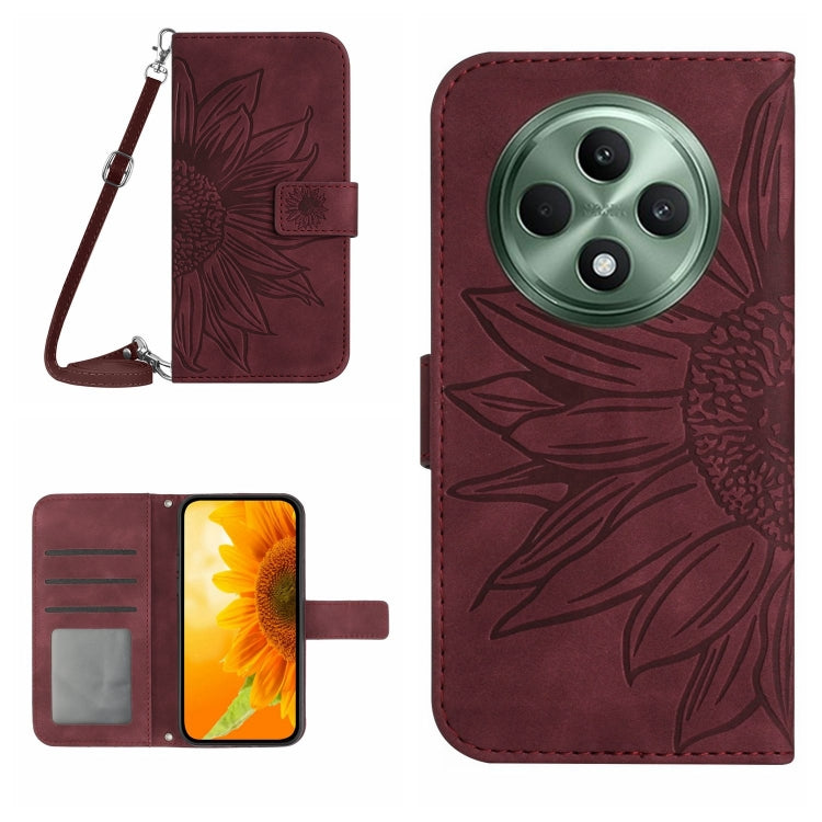 Skin Feel Custodia per telefono in pelle con flip in rilievo Sun Flower con cordino, For OPPO Reno12 F 5G Global, For OPPO Reno12 Pro 5G Global