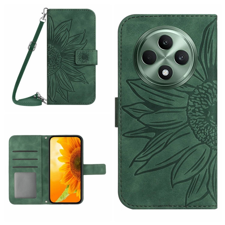 Skin Feel Custodia per telefono in pelle con flip in rilievo Sun Flower con cordino, For OPPO Reno12 F 5G Global, For OPPO Reno12 Pro 5G Global