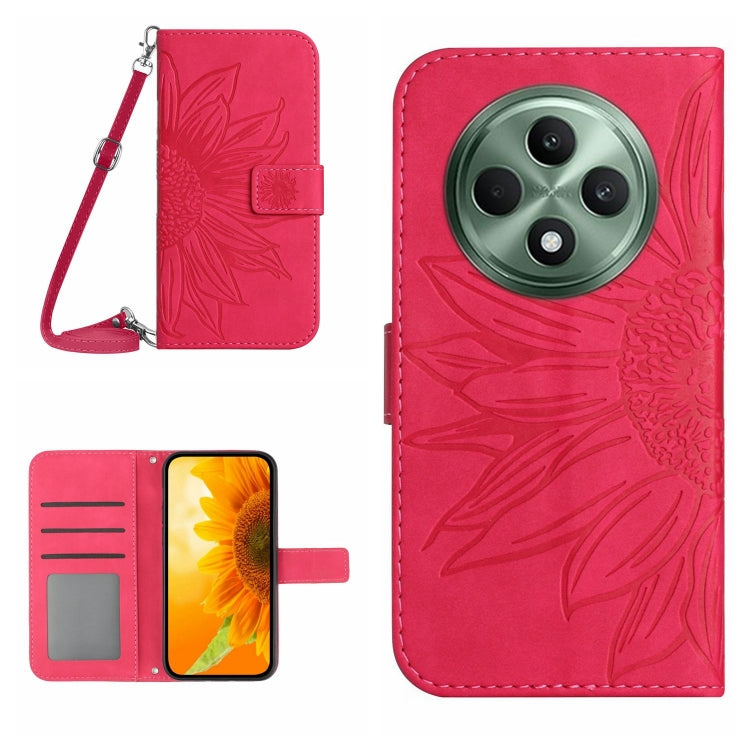 Skin Feel Custodia per telefono in pelle con flip in rilievo Sun Flower con cordino, For OPPO Reno12 F 5G Global, For OPPO Reno12 Pro 5G Global