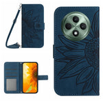 Skin Feel Custodia per telefono in pelle con flip in rilievo Sun Flower con cordino, For OPPO Reno12 F 5G Global, For OPPO Reno12 Pro 5G Global