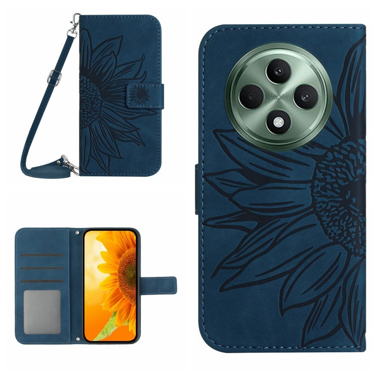 Skin Feel Custodia per telefono in pelle con flip in rilievo Sun Flower con cordino, For OPPO Reno12 F 5G Global, For OPPO Reno12 Pro 5G Global