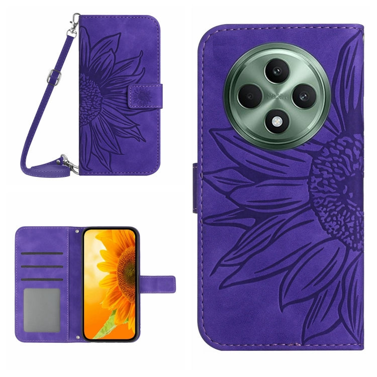 Skin Feel Custodia per telefono in pelle con flip in rilievo Sun Flower con cordino, For OPPO Reno12 F 5G Global, For OPPO Reno12 Pro 5G Global